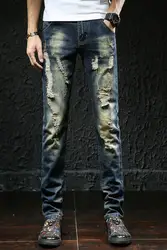 Мужские новые дизайнерские брендовые джинсы, обтягивающие рваные стрейчевый Облегающий Брюки в стиле хип-хоп, прямые брюки, большие