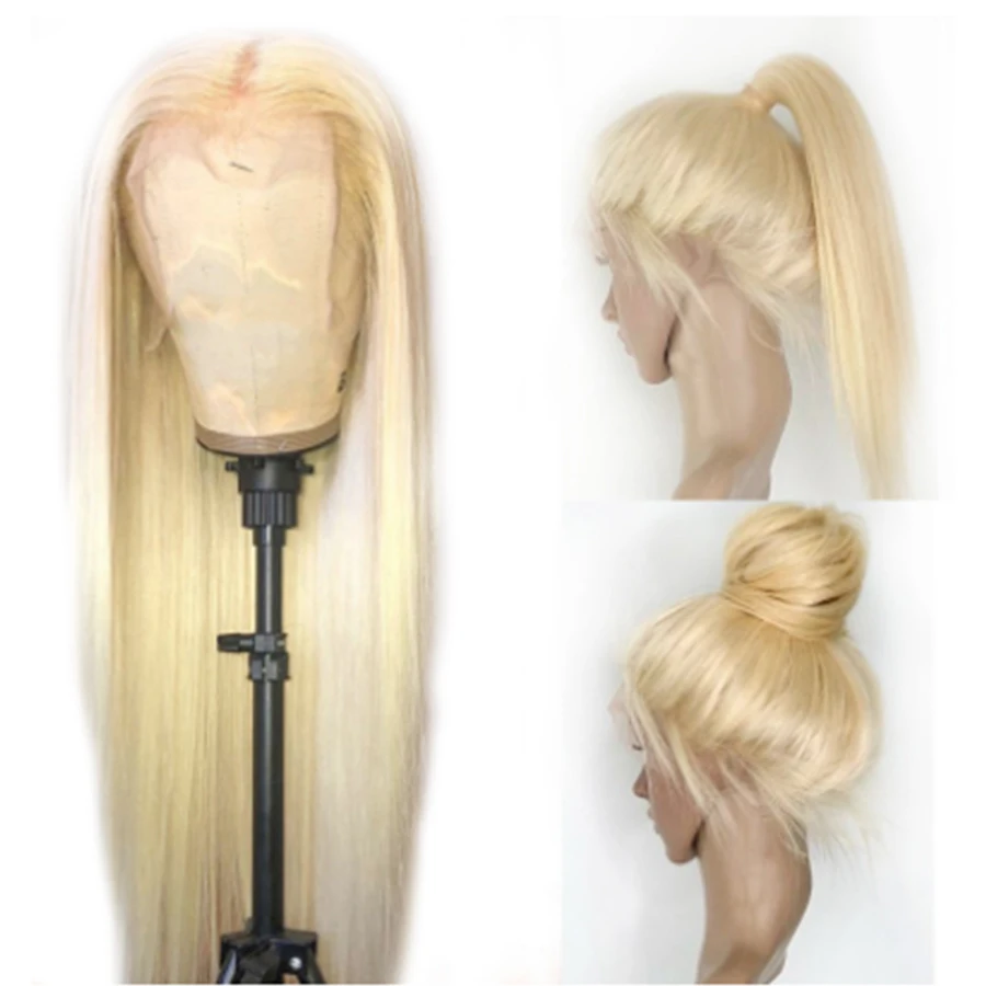 613 Синтетические волосы на кружеве человеческие волосы парик блондинка прямые волосы парик предварительно вырезанные с детскими волосами для Для женщин 150% Плотность Волосы remy Mydiva