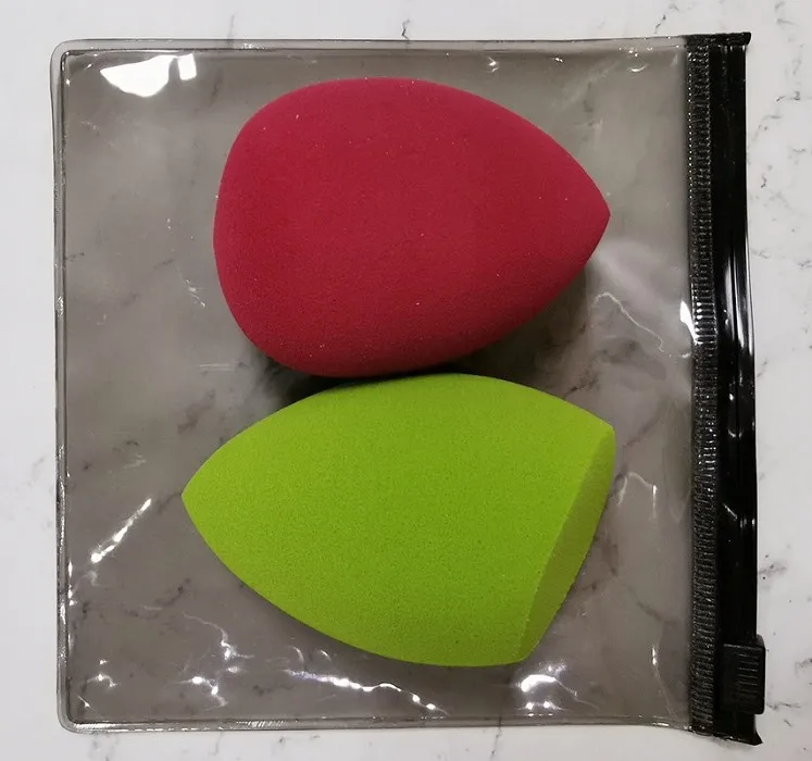 2pcs Beauty Makeup Sponge Puff Set Powder Foundation Blending Sponge Latex-Free Dry Wet Use Cosmetic Egg Mix Color 2 Shapes+ Bag - Цвет: Wine Red and Green