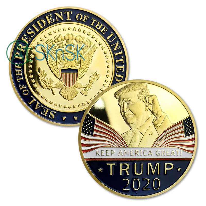 

Trump 2020 Presidential Challenge Coin Reelection Slogan KEEP AMERICA GREAT ! Gold Plated Commemorative Coins Drop Shipping