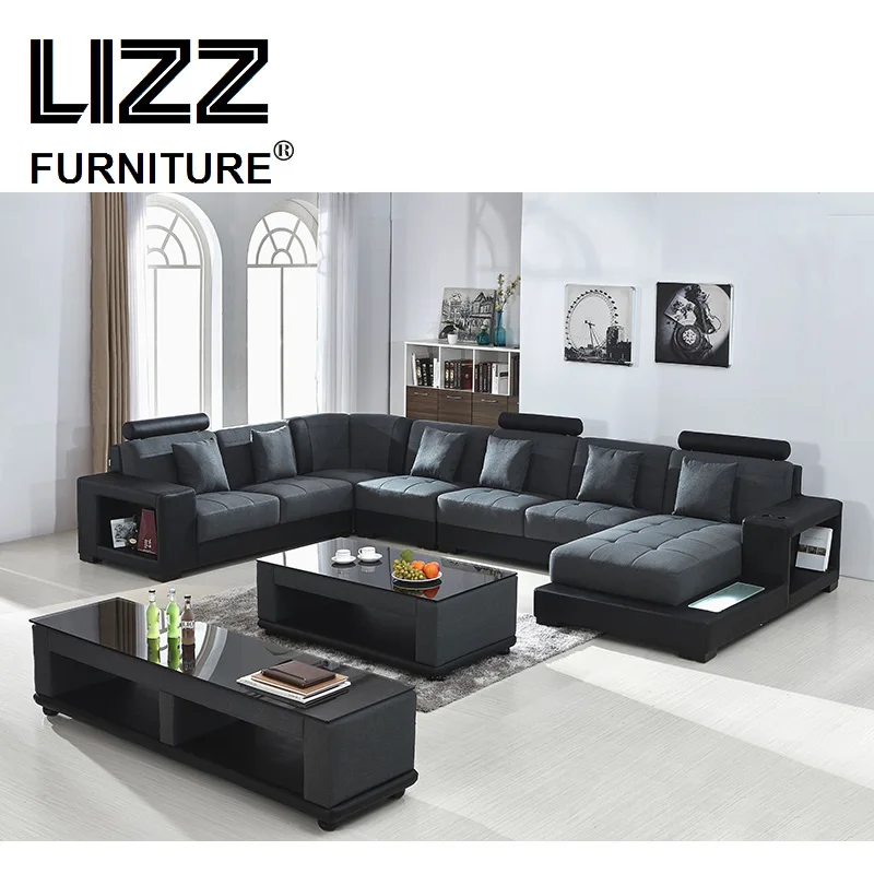 

Lizz U Shape Sofa Sets Home Furniture Genuine Leather Sofas For Living Room Modern Divani With LED Light