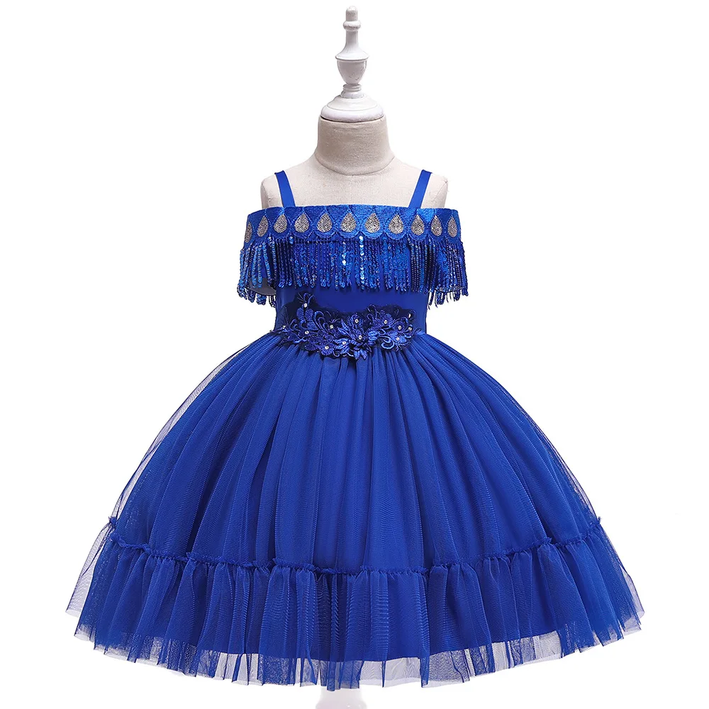 

Royal Blue Spaghetti Blue First Communion Dresses Ballgown Little Girls for Evening Party Gowns with Sequins