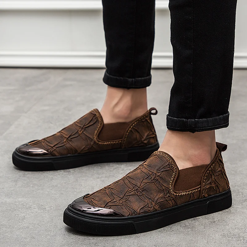Shoes Mocassins light On Outono De Borracha Mens Brown Homens Slip Fundo Primavera Cáqui Luz khaki Sapatos Casuais Homem Masculina Plana Marrom Black Moda q48OOw