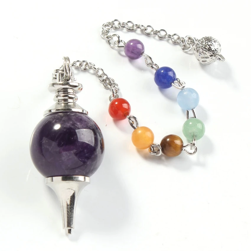 

Kraft-beads Silver Plated Natural Purple Amethysts Floating Healing Chakra Pendulum Dowsing Pendant Boho Party Gift Jewelry