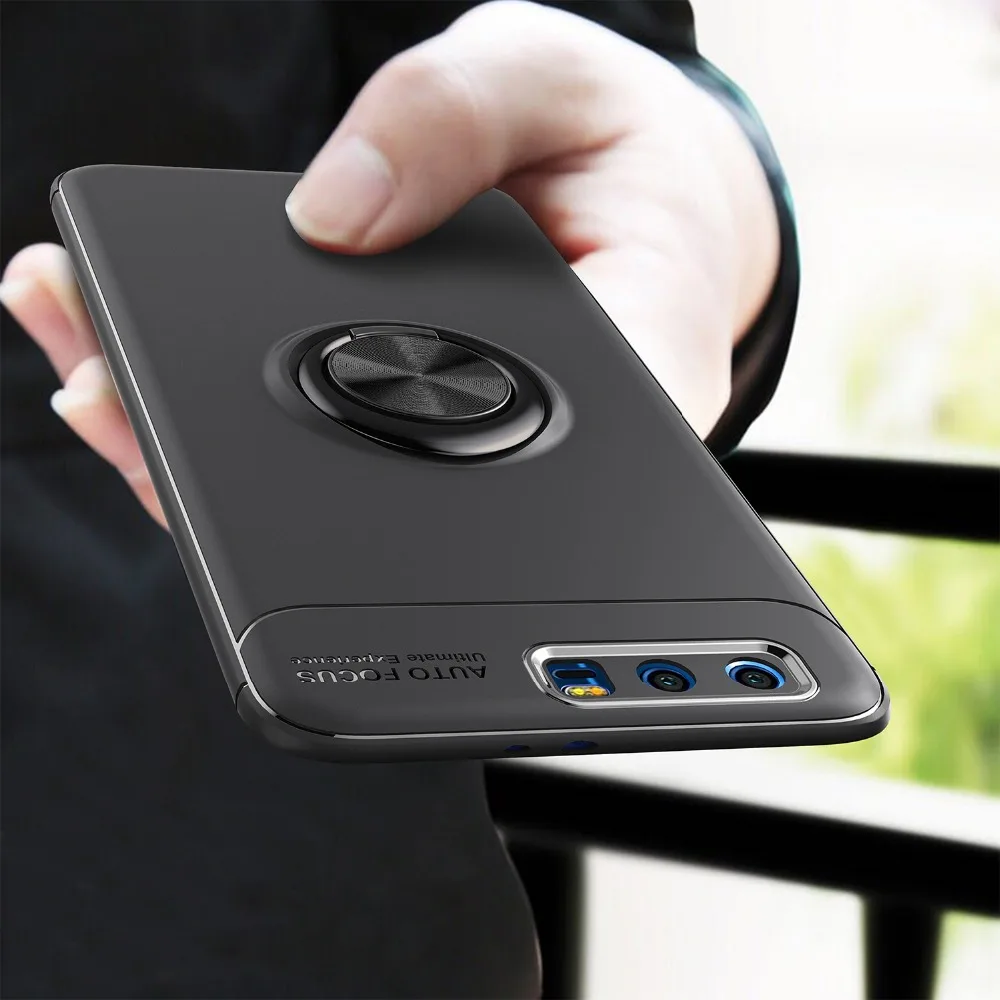 

For Honor 9 Adsorption Magnetic Ring Stand Car Holder Case Honor 9 Lite / Honor 9 Back Cover Silicone Cases For Huawei Y9 2018