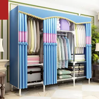 

Cloth Wardrobe 2019 New Cloth Wardrobe Steel Pipe Thicken Curtain Fabric Convenient Assembly Clothes Storage Cabinet