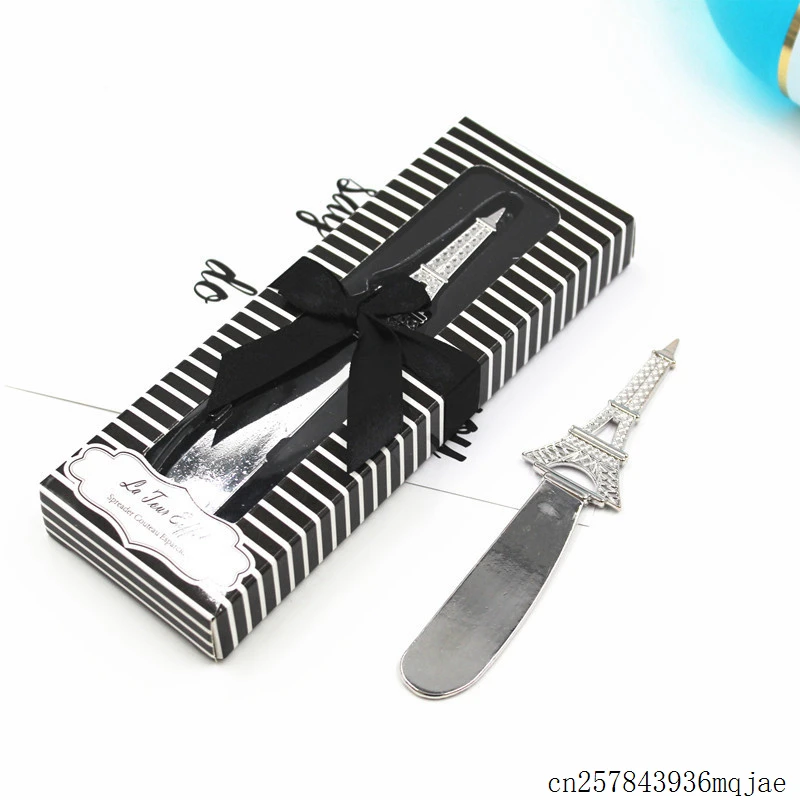 50pcs Eiffel Tower Butter Knife Cheese Dessert Jam Spreaders in Gift Boxes Wedding Gift Favors