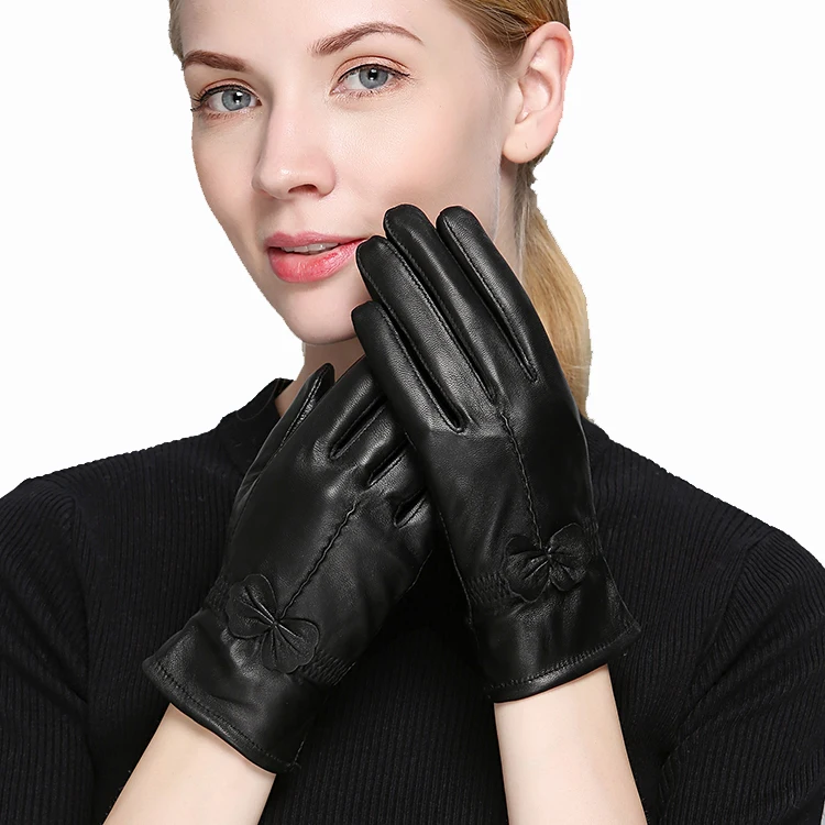 Insun Womens Genuine Sheepskin Leather Gloves Bowknot Winter Gloves Warm 