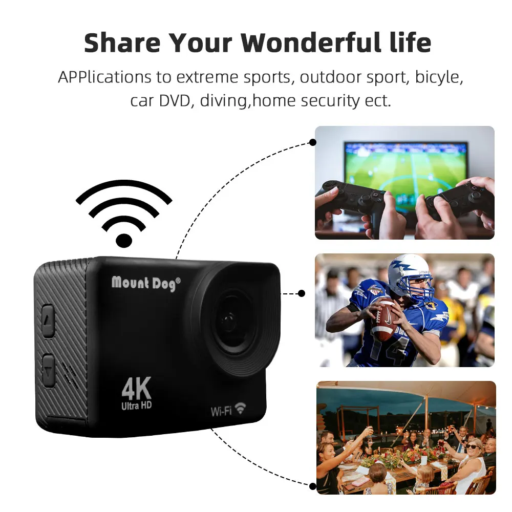Аксессуары для Go Pro Ultra HD 4K Спортивная экшн-видеокамера WiFi 30fps 170D Водонепроницаемая камера с ремнем на грудь