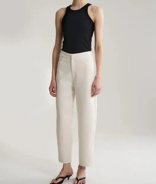 

Novara cropped trousers Beige /BLACK one back pocket twisted seams along the legs Loose Pants Woman Fashion