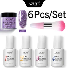 AZURE BEAUTY, 6 шт./лот, пудра для погружения, набор для дизайна ногтей, блеск, сделай сам, дизайн ногтей, Dip, пудра, наборы блесток, основа, верхнее покрытие, активатор, гель