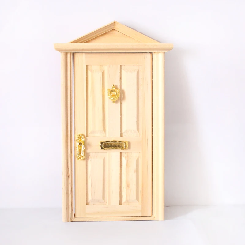 1:12 Dollhouse Miniature Accessory Wooden 4 Panels Door Outwardly Open & Mailbox Natural
