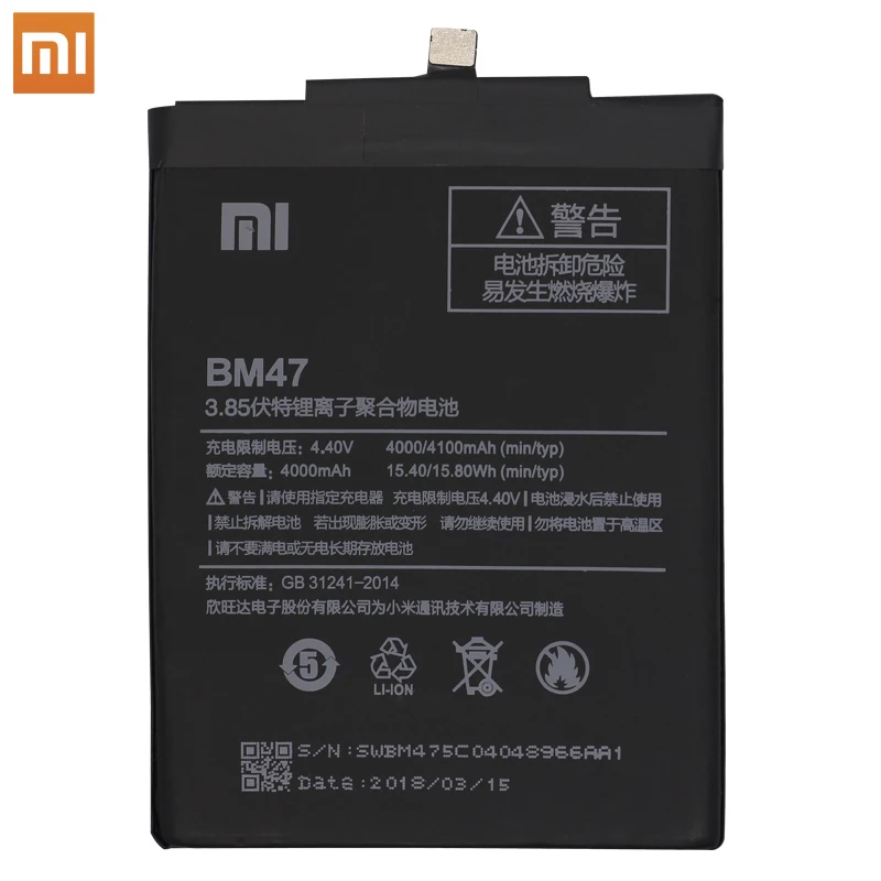 Аккумулятор для телефона Xiaomi BM47 4000 мАч для Xiaomi Redmi 3 3S 3X 4X, высокая емкость, высокое качество, оригинальная сменная батарея, бесплатные инструменты