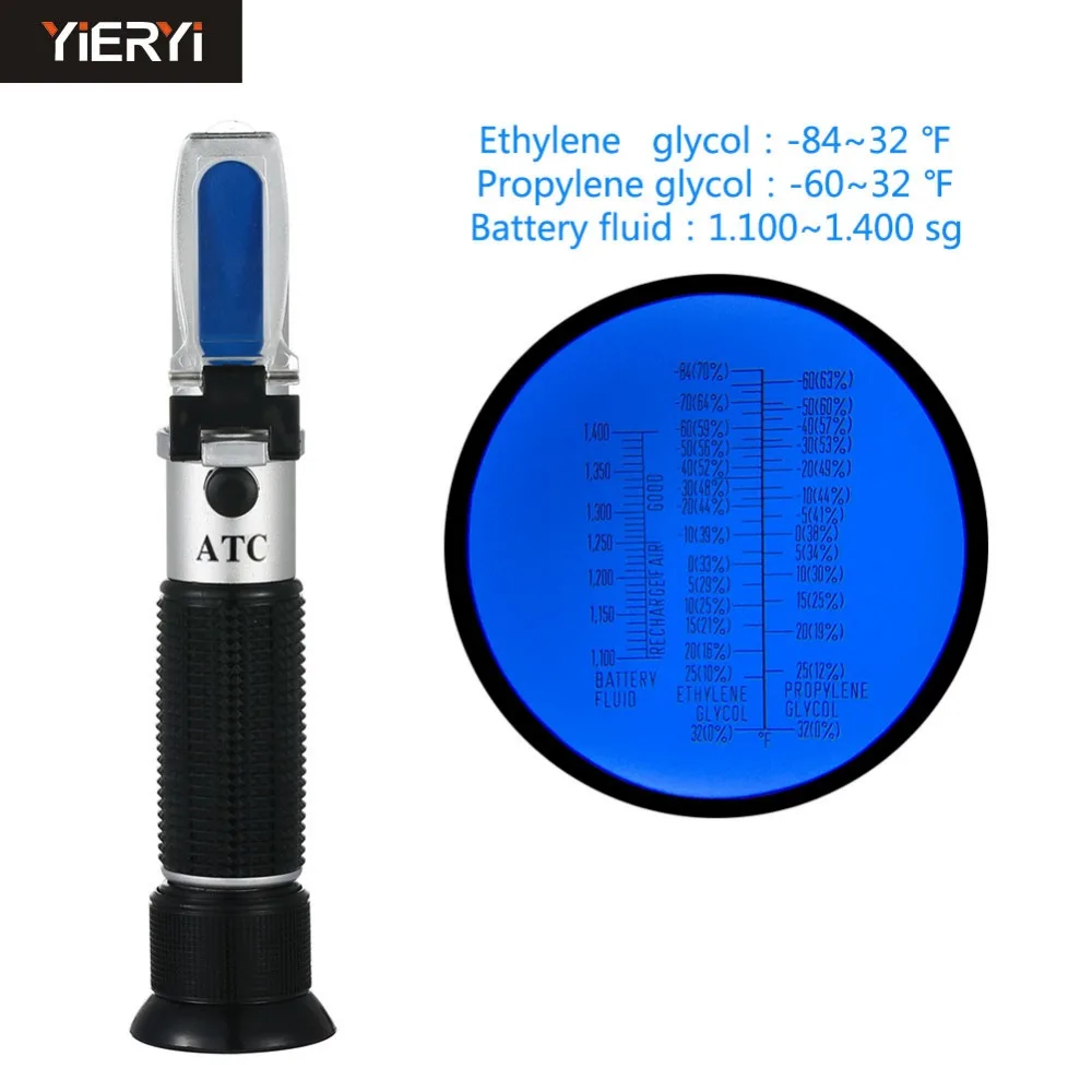

yieryi Antifreeze Battery Cleaning Fluids Refractometer ATC E:-84F-32F P:-60F-32F B:1.100-1.400sg Optical Refractometer