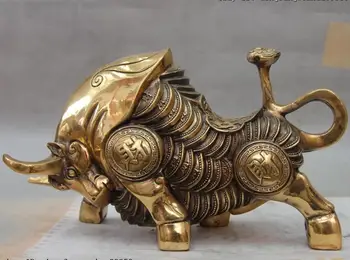 

China Royal Palace Brass Copper Sculpture Wealth Money Bull Ox Cattle Cow Statue