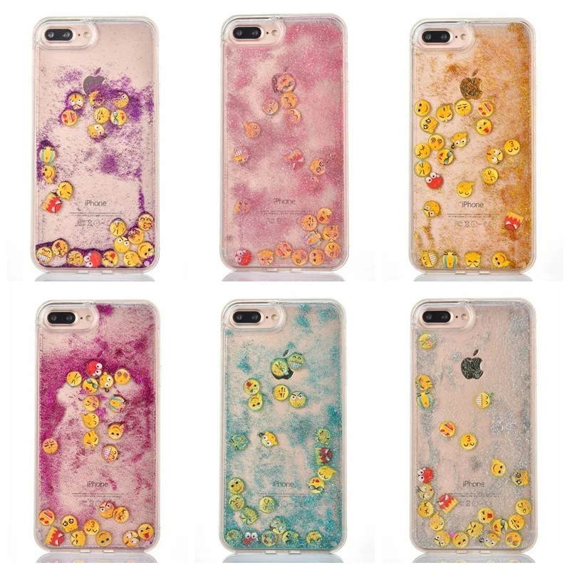 Funny Emoji Noctilucence Liquid Quicksand Shockproof Gold Sequins TPU Phone Case For iPhone 6 6s Plus X 7 8 |