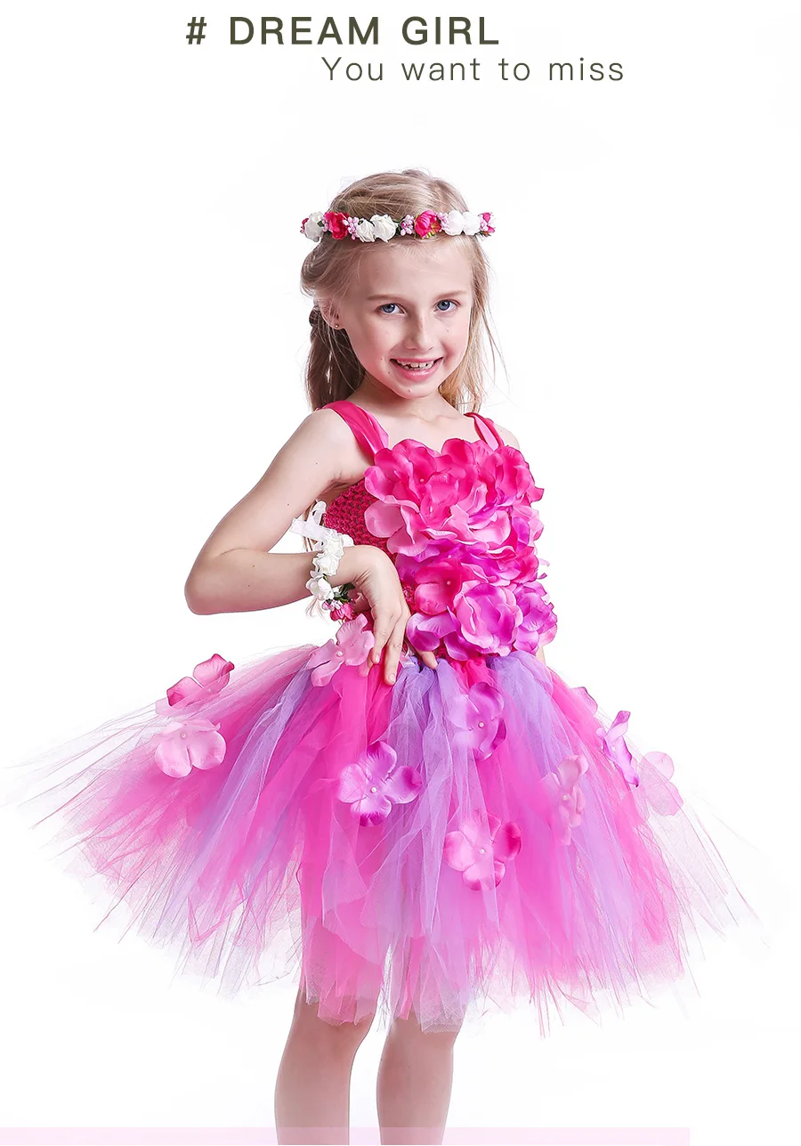 Hydrangea Flower Tutu Dress for Girls Wedding Birthday Party Photo Clothing Baby Girl Petals Dress Handmade Kids Pageant Dress (6)