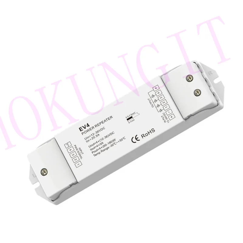 

4CH*5A 12-36VDC CV Power Repeater EV4 Dimming/color temperature/RGB/RGBW 4 in 1 Constant Voltage Power Amplifier Led PWM Control