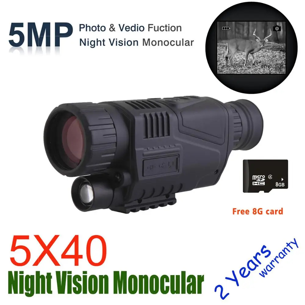 Wildgameplus 5X40 الرقمية ناظور أحادي العين للرؤية الليلية مع 8G TF بطاقة للرؤية الليلية الصيد نطاق للرؤية الليلية البصريات هنتر نطاق