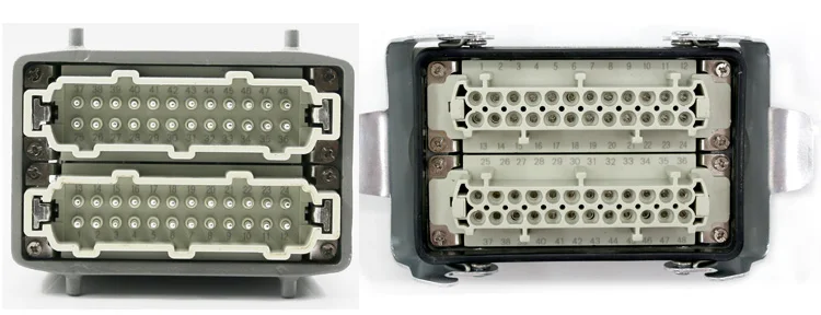 Superior e Lateral Heavy duty Conector Retangular Hdc he 4 e 6 e 10 e 16 e 20 e 24 e 32 e 48 Núcleo Plugue Aviação 16a Industrial à Prova d' Água 24 aviação plug 16a parte superior e lateral
