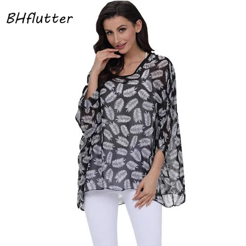 BHflutter 4XL 5XL 6XL размера плюс женская одежда новая шифоновая блузка рубашка рукав летучая мышь летний с буквенным принтом топы блузки - Цвет: picture color