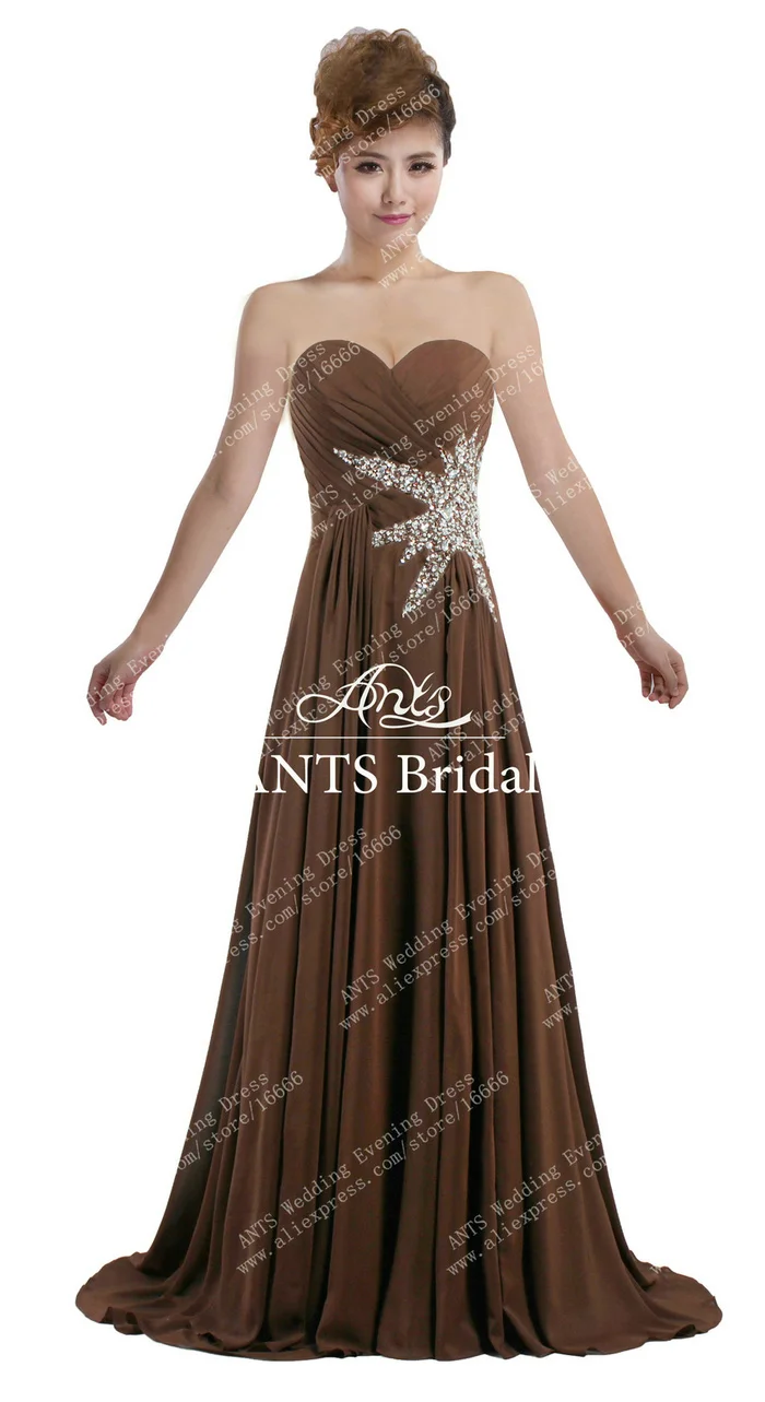 Custom Made Strapless Long Bead Brown Dresses Vintage A691
