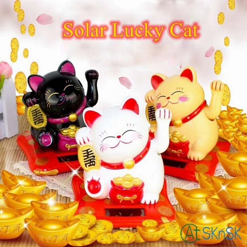 

1pcs 3 color for choice mascot Shake hands lucky cats solar power supply gaudy feng shui cat creative texture car ornaments gift