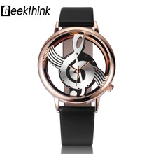 Unique Woman Quartz Analog Hollow Musical Note Style leather WristWatch font b fashion b font ladies