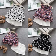 Новинка; комплекты для маленьких девочек; нарядное платье без рукавов с оборками и принтом в горошек; комплект с топами и шортами; Одежда для маленьких детей; Прямая поставка