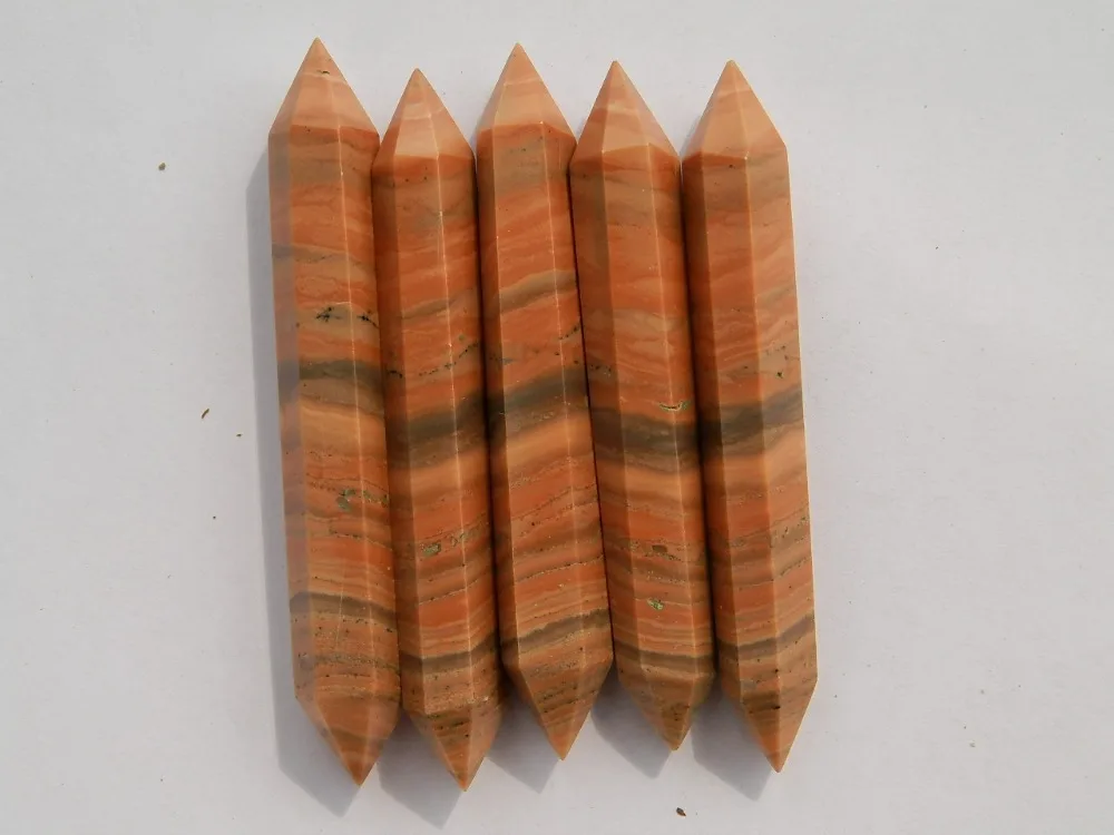 5 beautiful Natural wood grain stone QUARTZ CRYSTAL WAND POINT HEALING