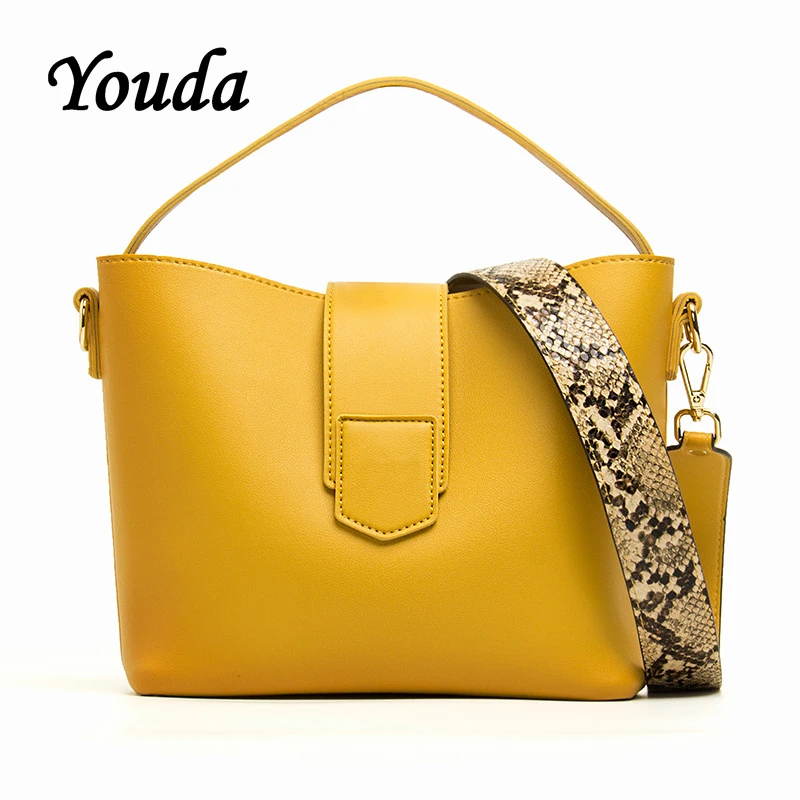 

Youda 2018 Autumn New Serpentine Shoulder Strap Slung Bucket Bag Women's Fashion Casual Shoulder Bags