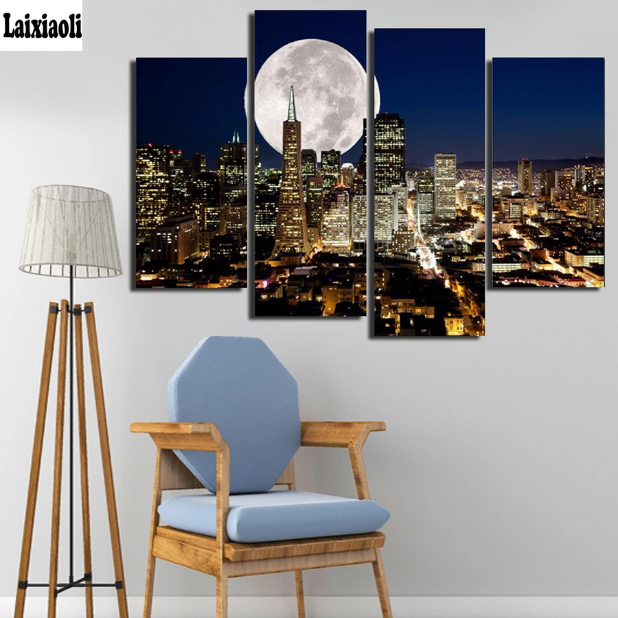 

4pcs set 5D DIY Diamond Painting Handicraft Cross Stitch New York city night landscape Full Square Diamond Embroidery home Decor