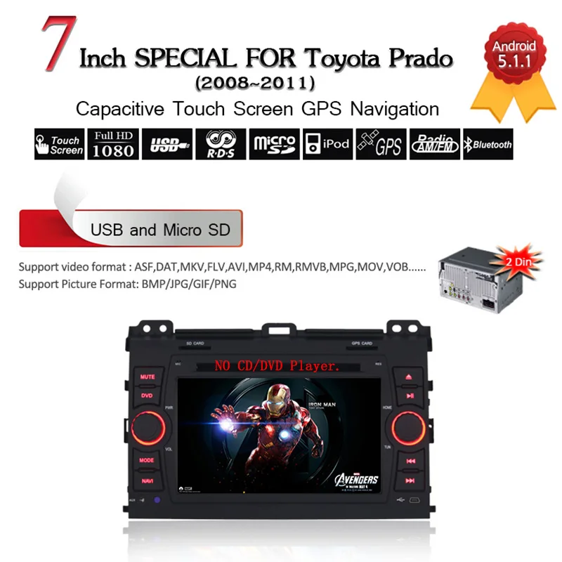 Perfect New 7" Quad Core 1024*600 Car DVD Player GPS Navigation Radio Audio For Toyota Prado GPS Capacitive Touch Screen Radio With Maps 1