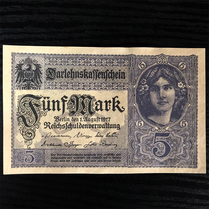 Германия 5 MARK 1917 UNC P 56 real note world Оригинальные европейские Примечания|Безвалютные