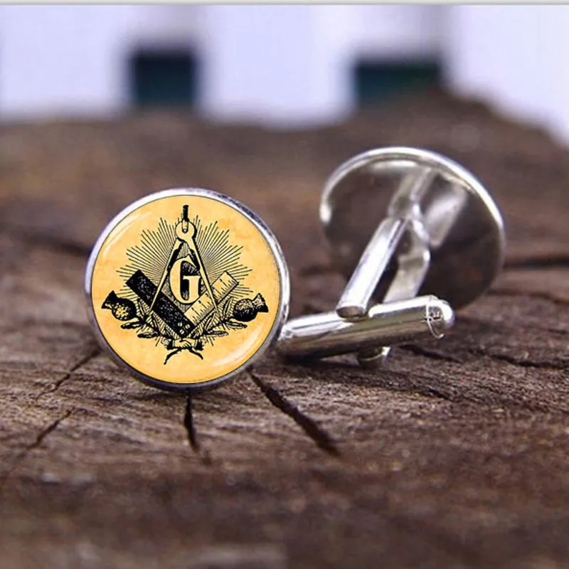 

Masonic Compass Glass Cabochon Cufflinks for Mens Jewelry Accessories Mason Freemason Symbol Silver Shirt Cufflinks Gift Women