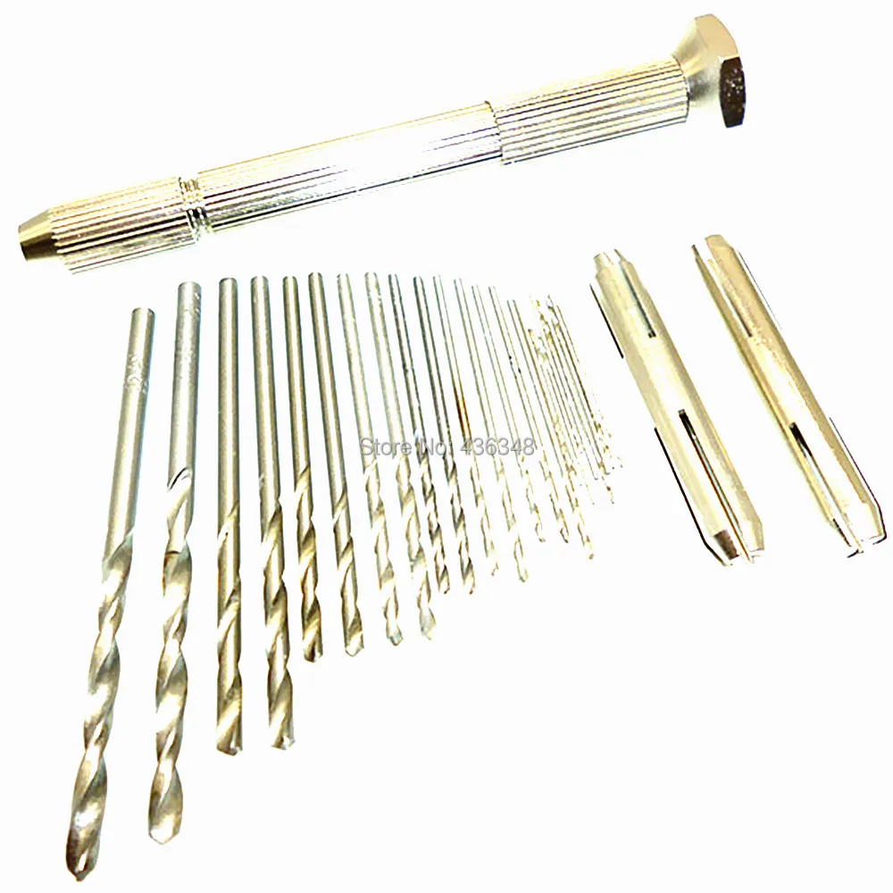 25pcs Twist Micro Drill Bits W Pin Vise Swivel Head 2 Chuck 4 Sizes Hand Drill