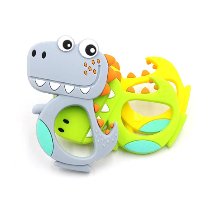 

Baby Food Grade Silicone Cartoon Dinosaur Teether Beads BPA Free Teething Necklace Pendant Teething Rings for Baby Toddler Toys