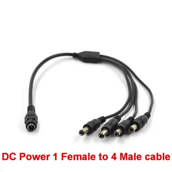 

High quality 100PCS DC Power Splitter Adaptor Cable 5.5x2.1mm 1 Female to 4 Male cable For CCTV Free Shipping