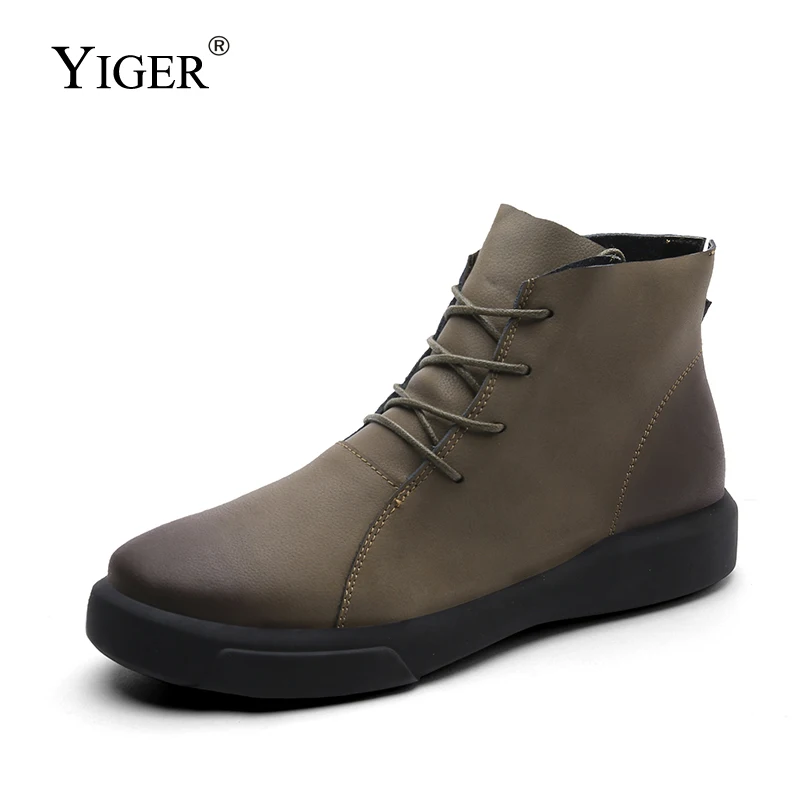Tanie YIGER nowych mężczyzna buty Martins prawdziwej skóry mężczyzna kostki buty kowbojskie mężczyzna pustynia bot duży rozmiar 38 48 sznurowane obuwie 174