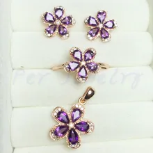 Аметист набор натуральный аметист 1 шт. кулон 1 пара серьги-гвоздики 1 шт. кольцо 925 серебро 0.2ct* 20шт драгоценный камень# TF18080811