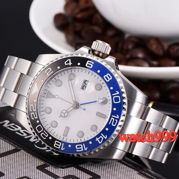 

40mm ceramic bezel luminous Sterile white dial GMT Sapphire crystal date day automatic men's watch braceletsteel bracelet watch