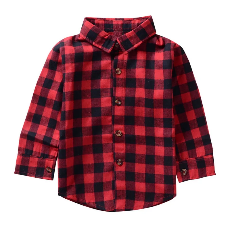 Little Girls Boys Long Sleeve Button Down Plaid Flannel Shirt