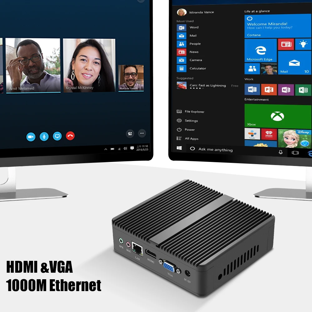 XCY безвентиляторный мини-ПК Intel Pentium 4405U Windows 10, Linux, HTPC, HDMI, VGA, 300 Мбит/с WI-FI Gigabit Ethernet 6xusb Micro компьютер