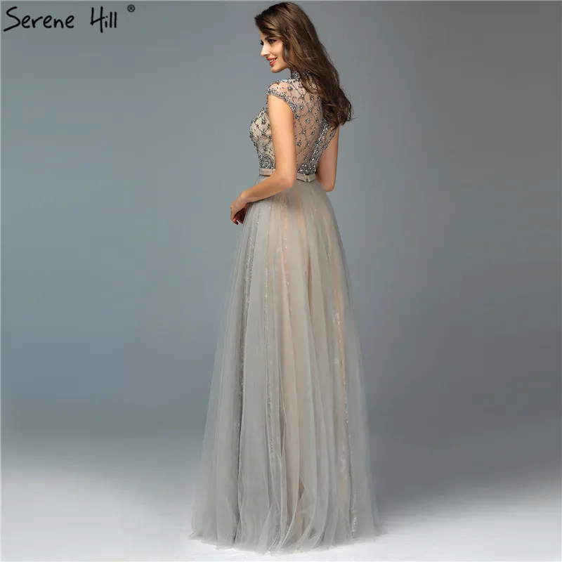 Дубай серое высококачественное сексуальное вечернее платье с o-образным вырезом без рукавов А-силуэта с алмазным бисером вечернее платье настоящая фотография LA70142