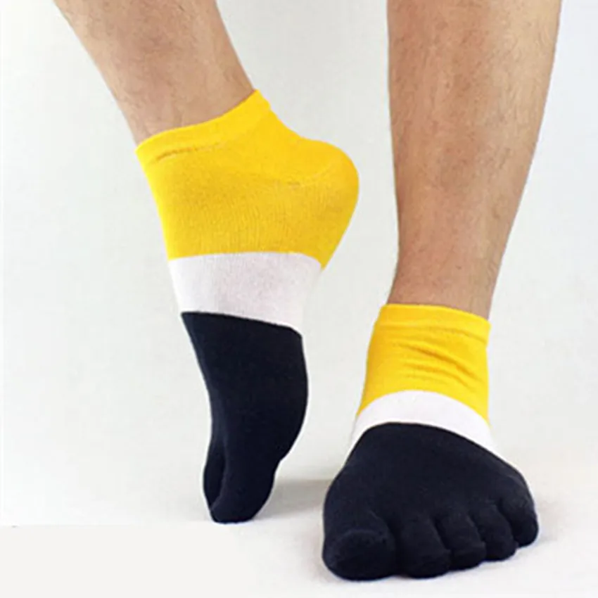 Mens Toe Socks Casual Thin 100 Cotton Thin Fashion Color Men Toe Sock