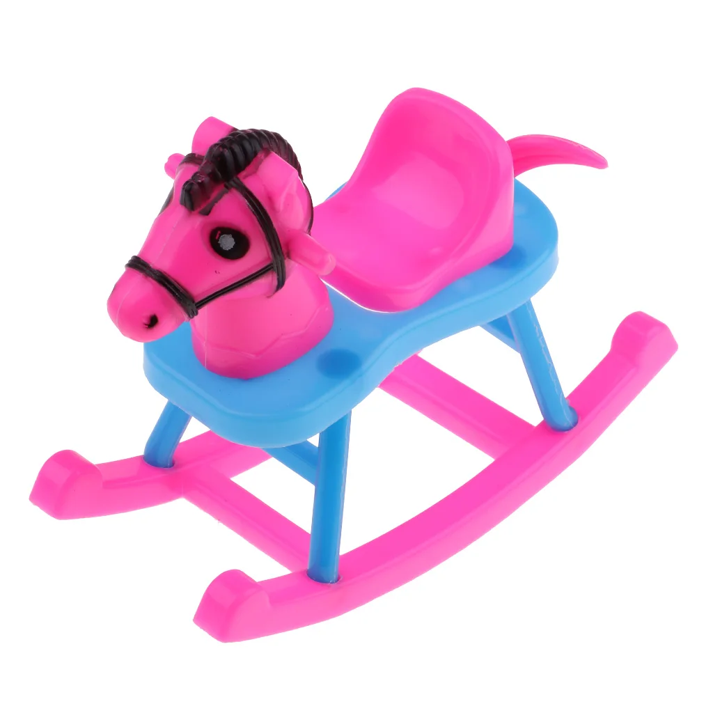 5Pcs Dolls House Mini Rocking Horse Bunk Bed Single Bed Dining Chair Model for   Doll Hot Toys Accessories Gifts