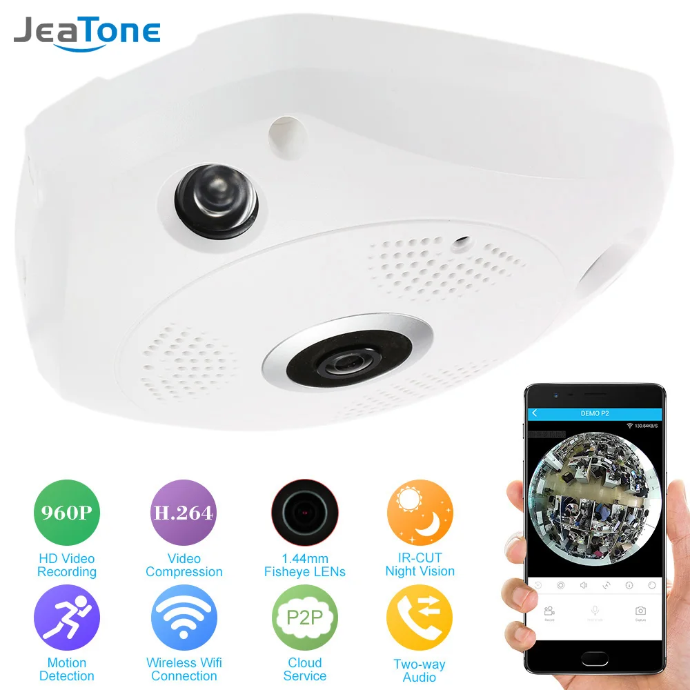 

JeaTone Wifi IP Camera 360 Degree Panoramic Camera IP 960P HD 1.3MP Two Way Audio Fish Eye Panoramic Indoor Security CCTV Camera