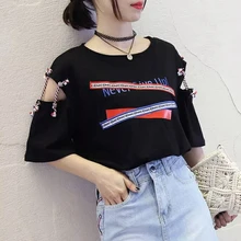 Letter Print T-Shirt Top Fashion Womens Short Sleeve Vest Bandage shirt Blusas female Letter Tie Print Short Sleeve top letter print one shoulder top