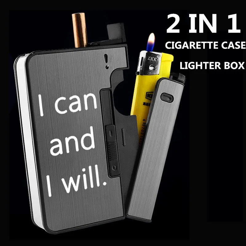 Портсигар с зажигалкой можно положить 10 сигарет и 1 Зажигалка чехол для сигарет гаджеты для мужчин аксессуары для курения(без зажигалки