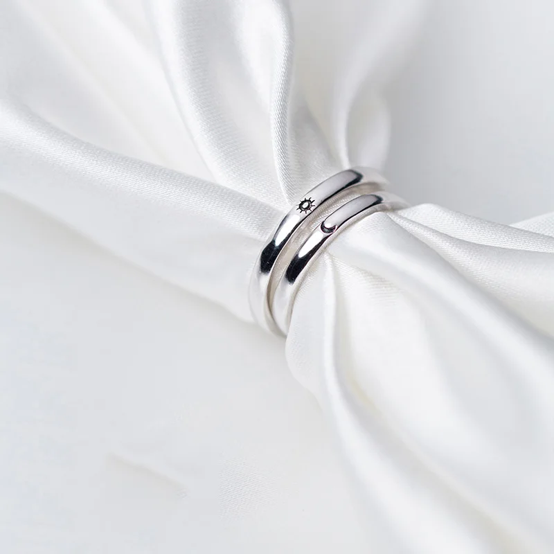 925 пробы серебряные минималистичные кольца для мужчин и женщин, влюбленные студенческие кольца с Луной и солнцем, регулируемые кольца для помолвки, ювелирные изделия